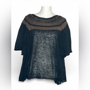 NWT Free People black brown sweater top flutter sleeves medium boho wool blend